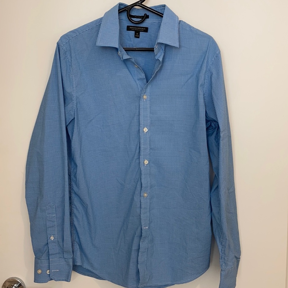 Men’s Machine Washable Blue Checkered Dress Shirt - Banana Republic